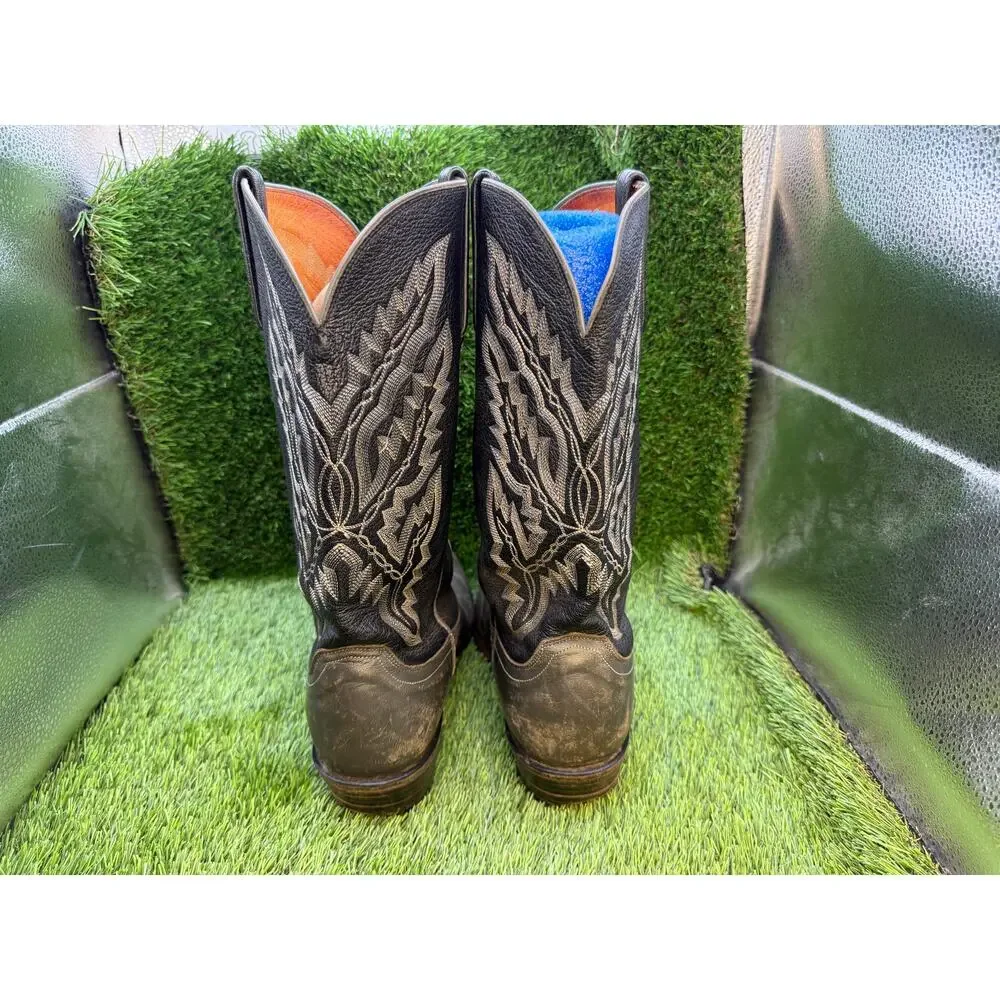 Lucchese Western Boot Men's 9.5 Black Leather Pull On Equestrian Cowboy Ranch